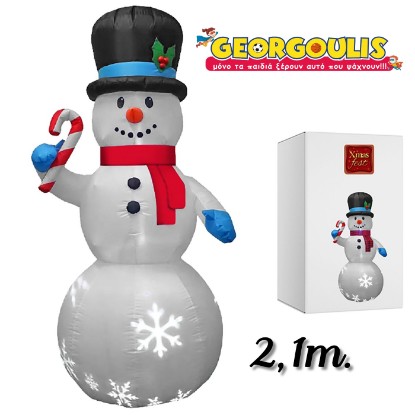 Εικόνα της 🤡 Χριστουγεννιάτικος Φουσκωτός Χιονάνθρωπος Γίγας 210cm με LED Φωτισμό - Προτζέκτορα Χιονονιφάδων & Ενσωματωμένο Ανεμιστήρα Φουσκώματος